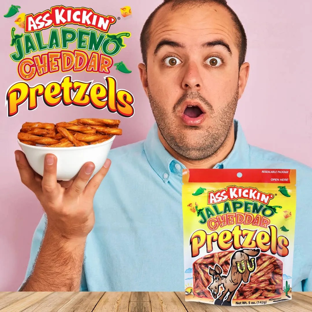 Ass Kickin' Jalapeno Cheddar Pretzels, 5 oz Resealable Bags