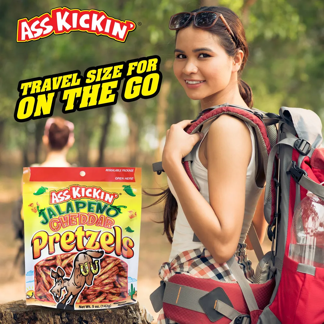 Ass Kickin' Jalapeno Cheddar Pretzels, 5 oz Resealable Bags