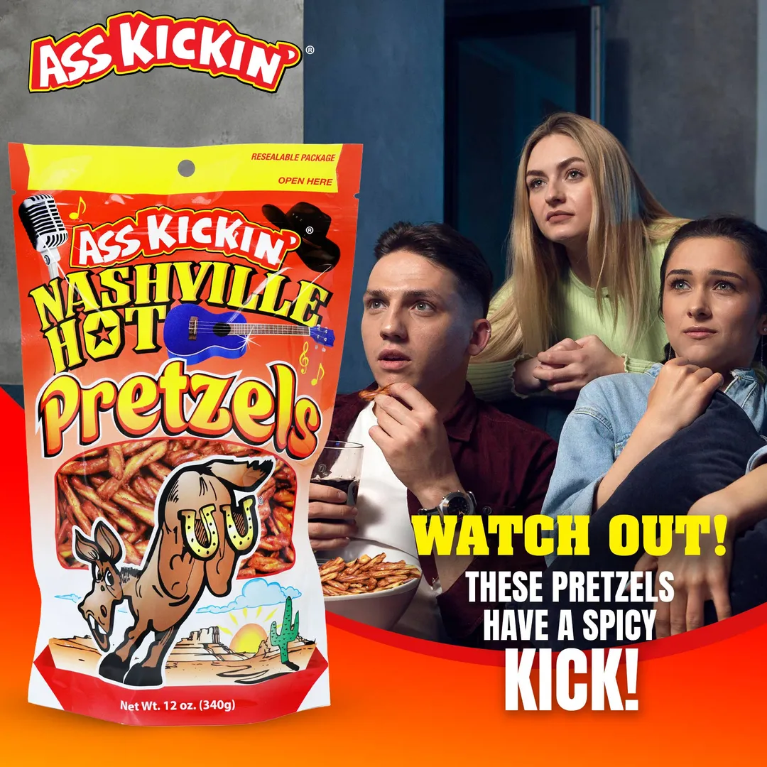 ASS KICKIN’ Nashville Hot Pretzels 12 Ounce Size Flavor Pack