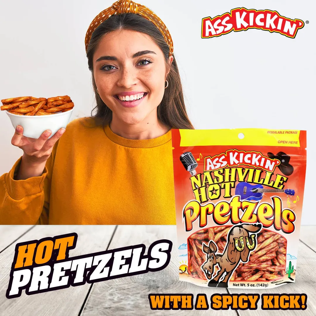 Ass Kickin' Nashville Hot Pretzels, 5 oz Bags