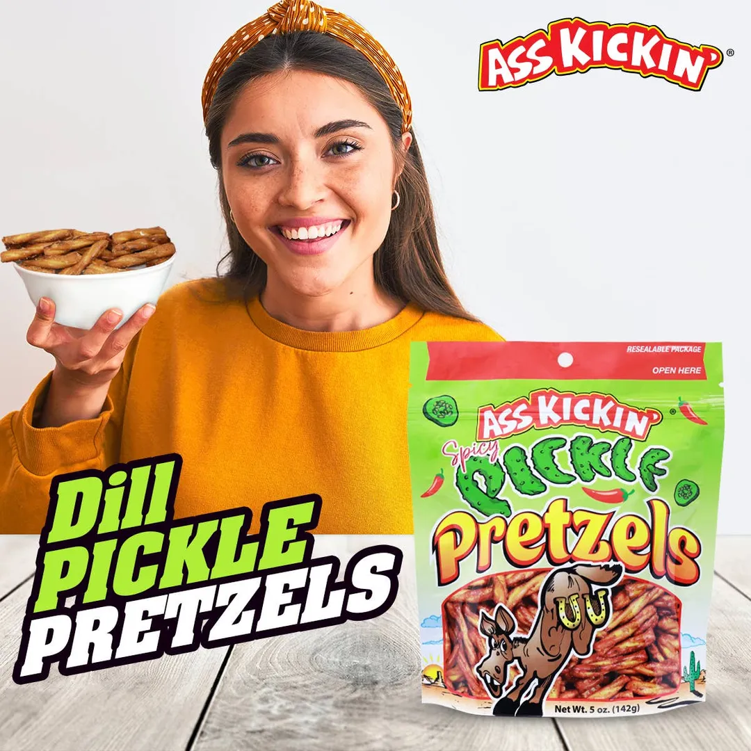 Ass Kickin' Spicy Pickle Pretzels, 5 oz Resealable Bags