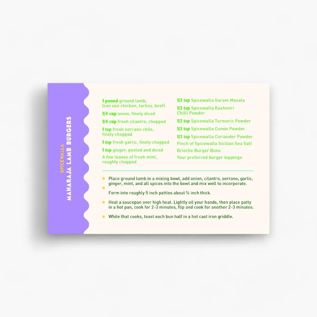 Spicewalla Maharaja Lamb Burgers Recipe Card