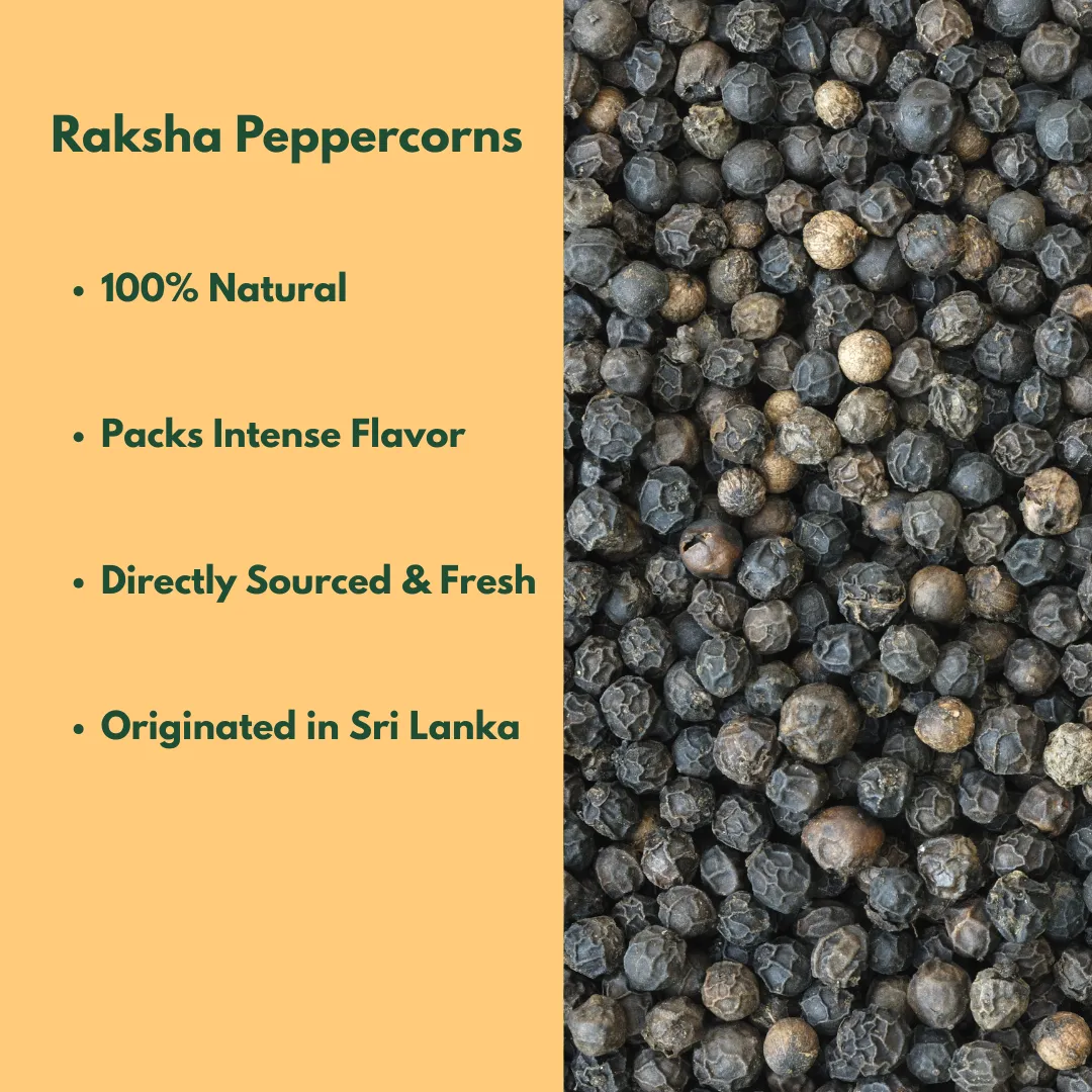 Raksha Single-Origin Sri Lankan Whole Black Peppercorns (2.8 Oz Glass Jar)
