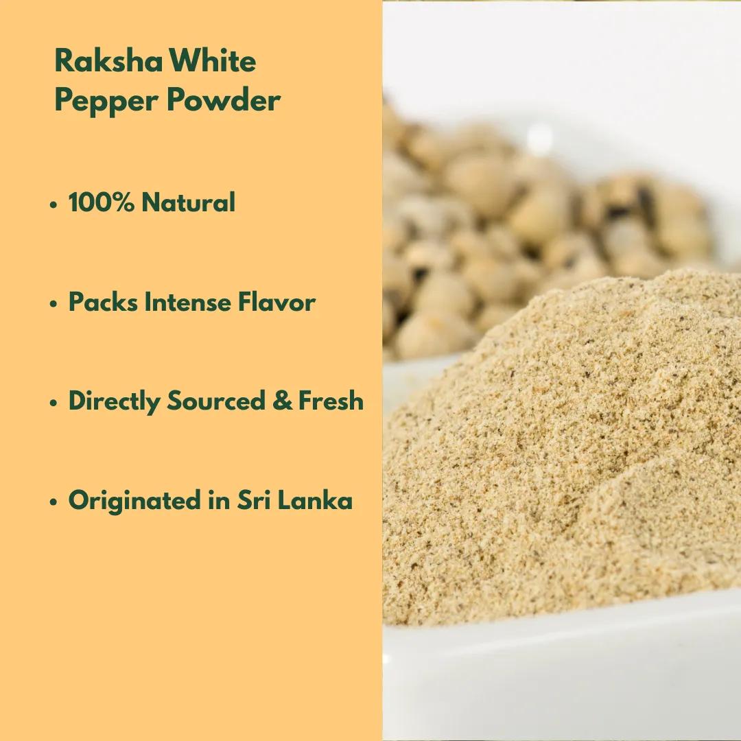 Raksha Single-Origin Sri Lankan White Pepper – Coarse Ground (3 oz Glass Jar)