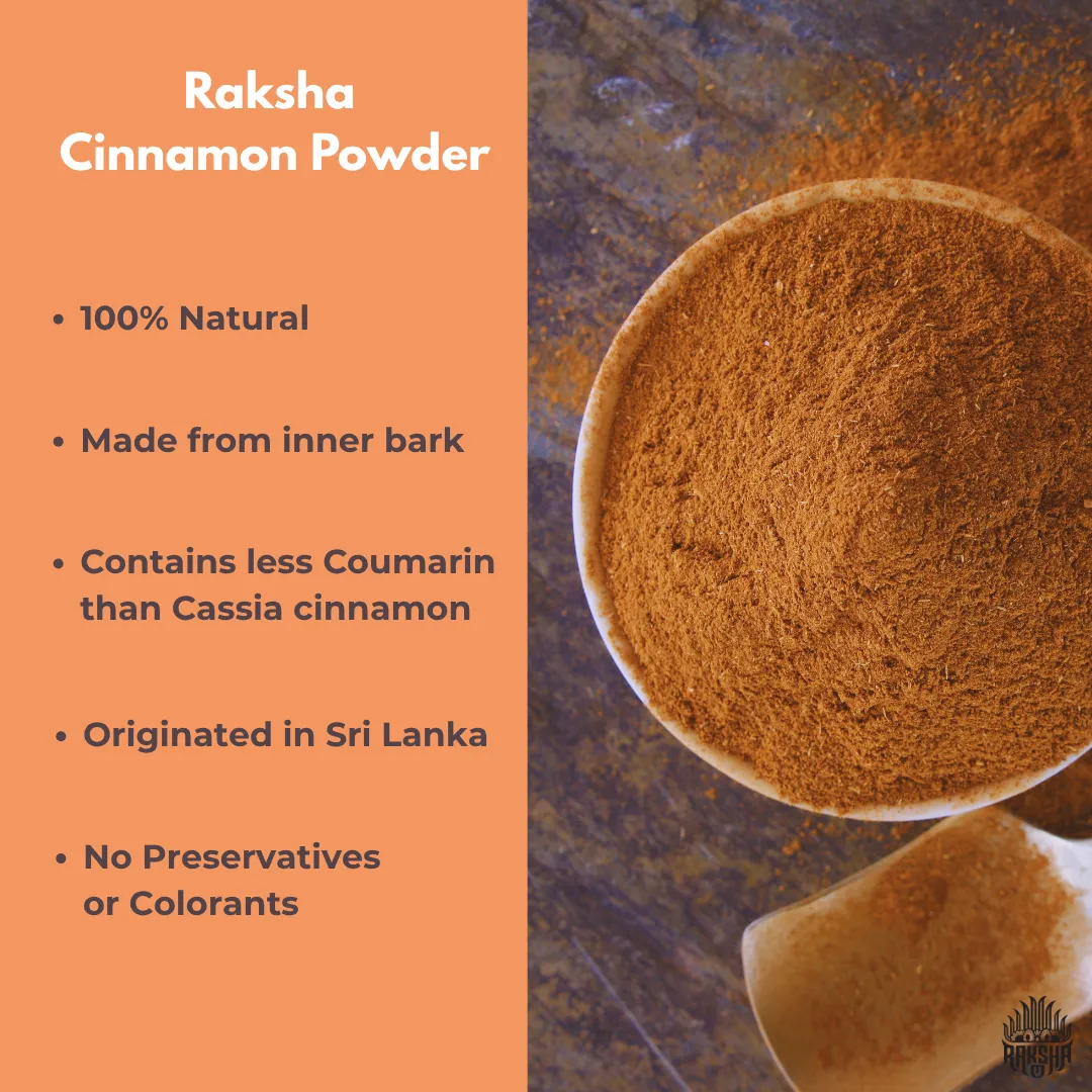 Raksha Single-Origin Ceylon Cinnamon Powder – 100% "True Cinnamon" from Sri Lanka (1.7 oz Glass Jar)