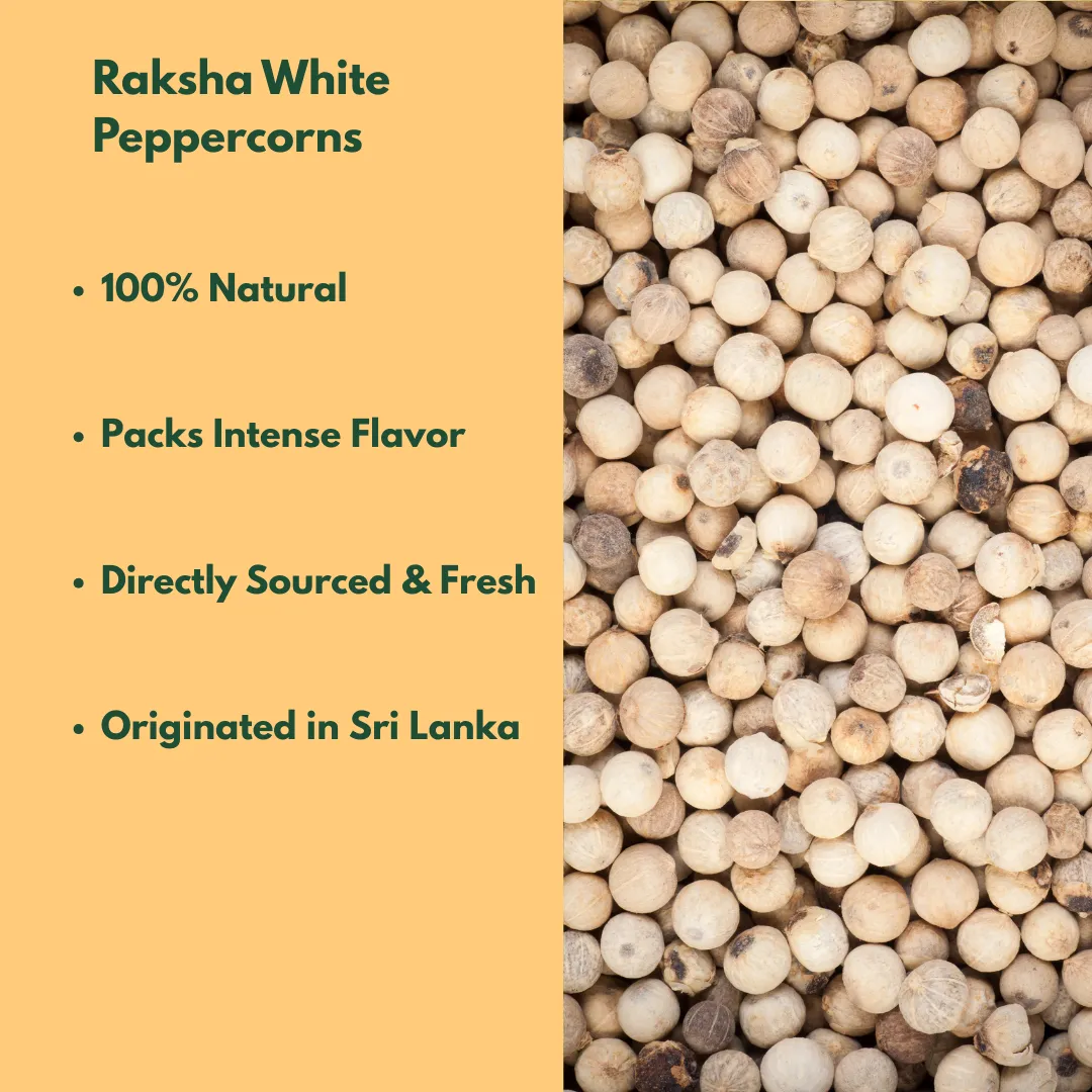 Raksha Single-Origin Sri Lankan Whole White Peppercorns (3 Oz Glass Jar)