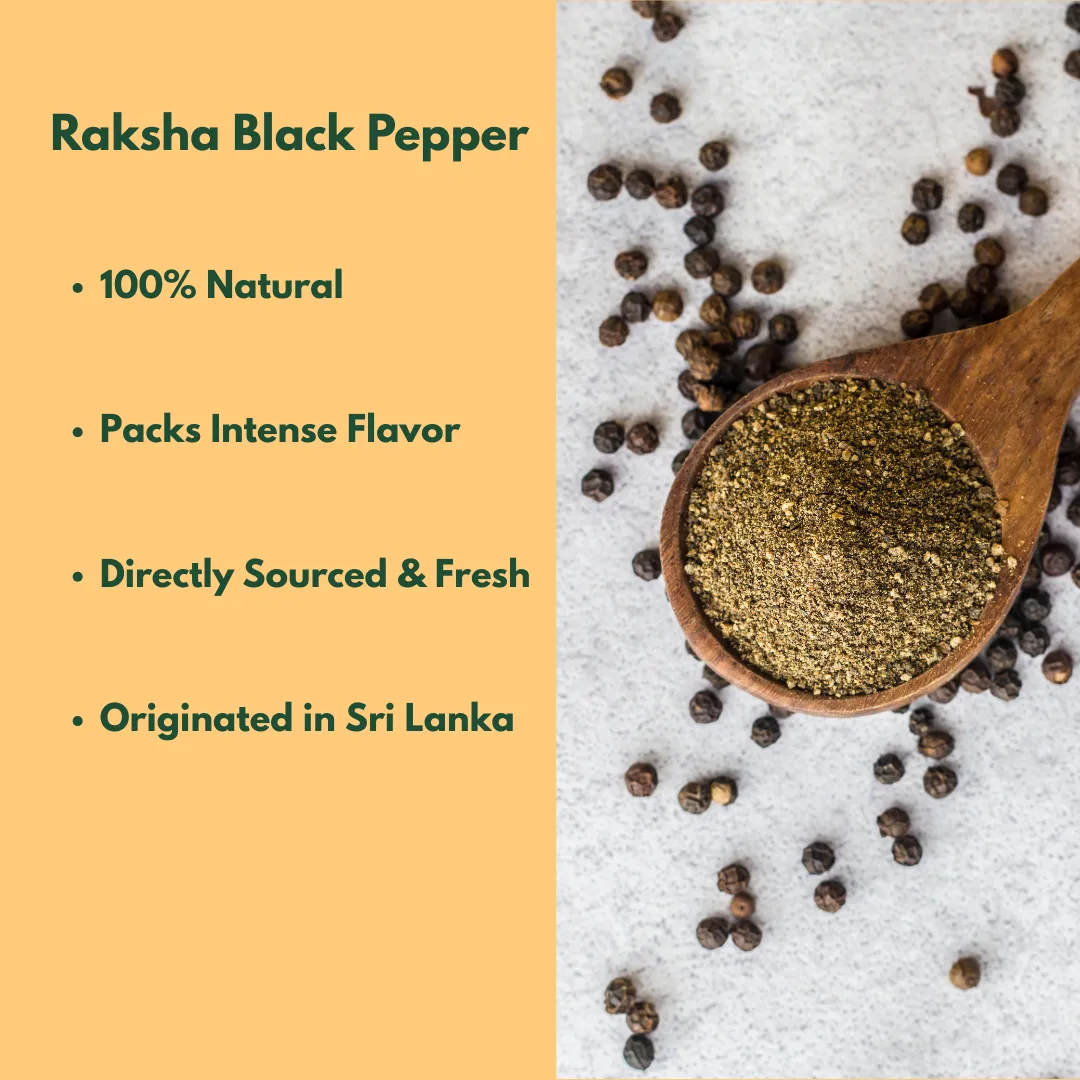 Raksha Single-Origin Sri Lankan Black Pepper – Coarse Ground "Butcher" Grind (1.7 oz Glass Jar)