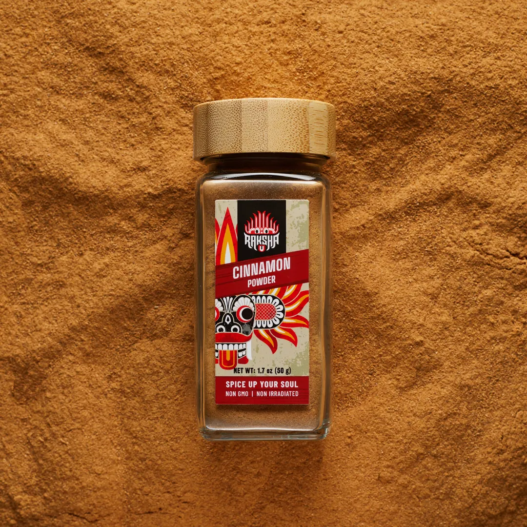 Raksha Single-Origin Ceylon Cinnamon Powder – 100% "True Cinnamon" from Sri Lanka (1.7 oz Glass Jar)