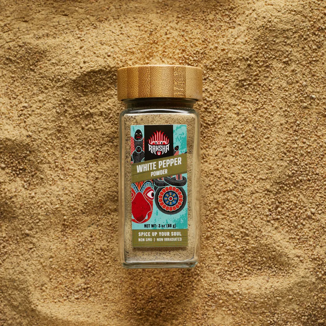 Raksha Single-Origin Sri Lankan White Pepper – Coarse Ground (3 oz Glass Jar)