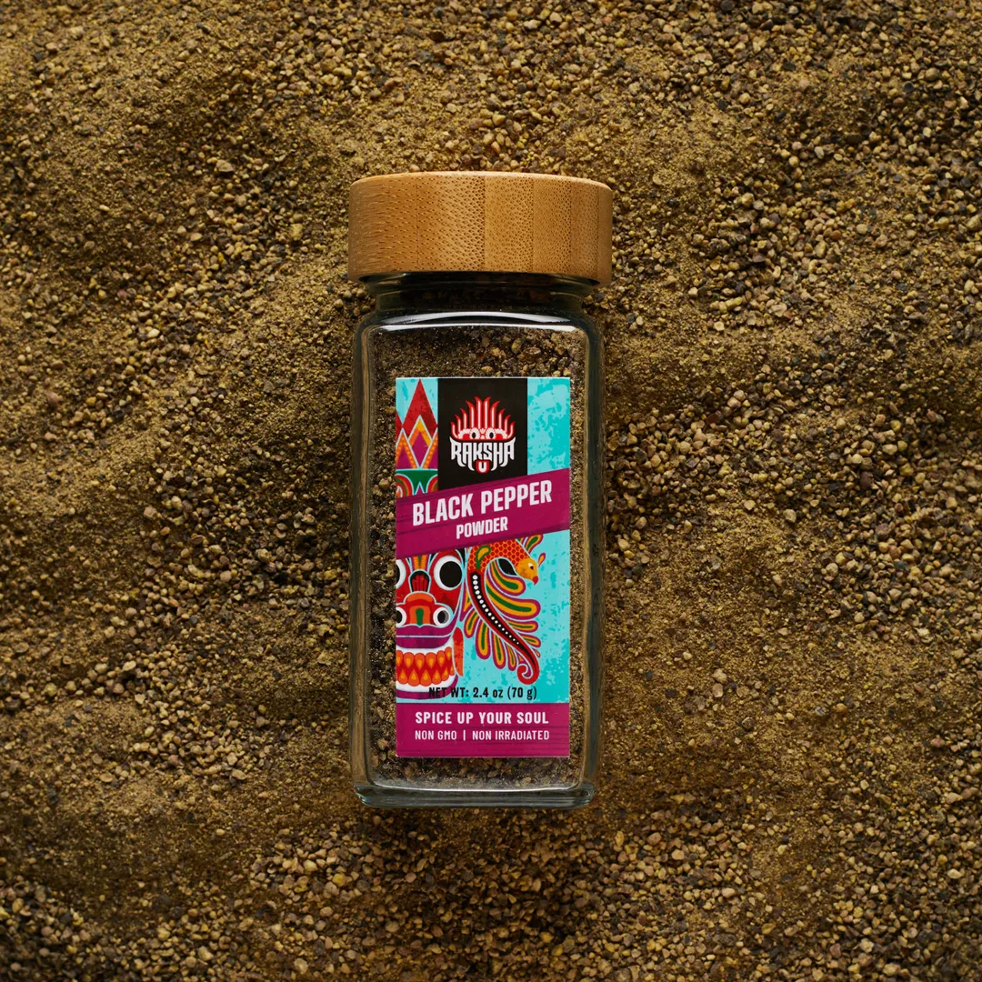Raksha Single-Origin Sri Lankan Black Pepper – Coarse Ground "Butcher" Grind (1.7 oz Glass Jar)