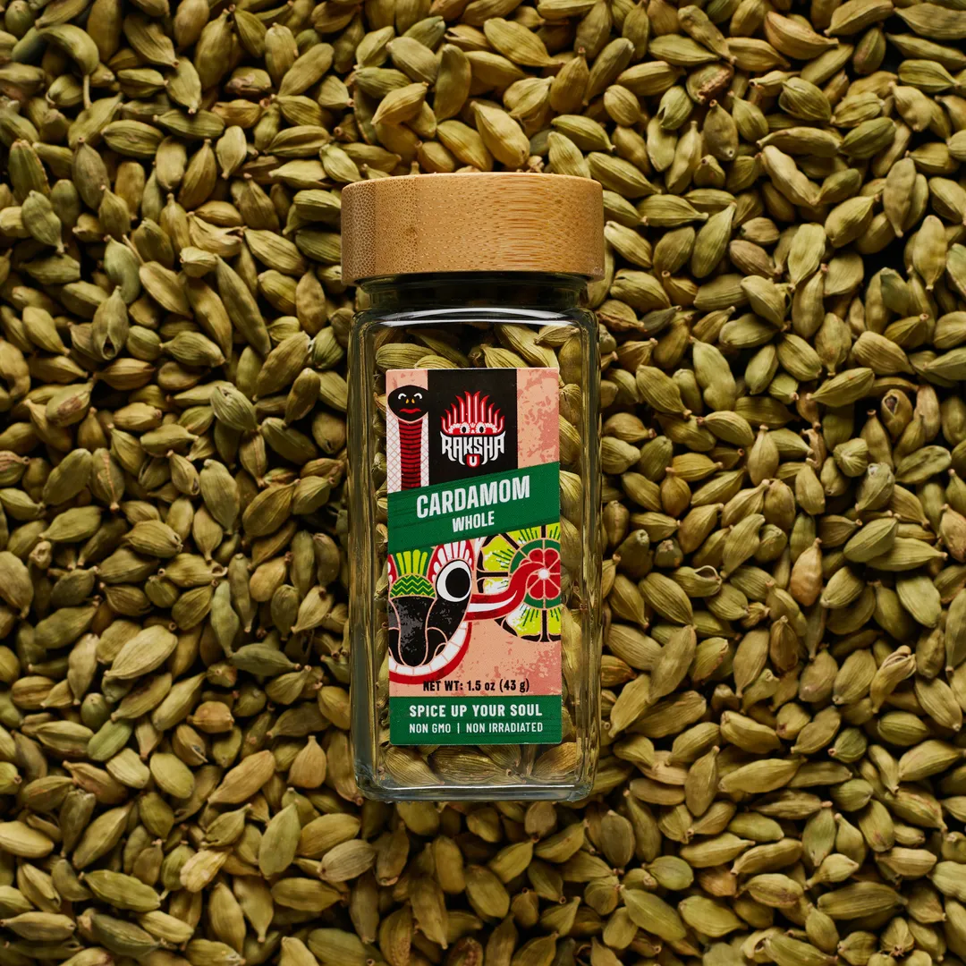 Raksha Single-Origin Sri Lankan Whole Green Cardamom Pods - Hand-Picked (1.6 oz Glass Jar)