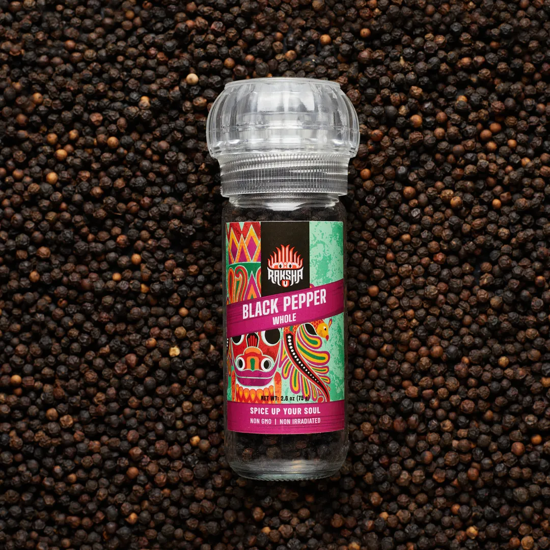 Raksha Single-Origin Sri Lankan Whole Black Peppercorns (2.8 Oz Glass Jar)