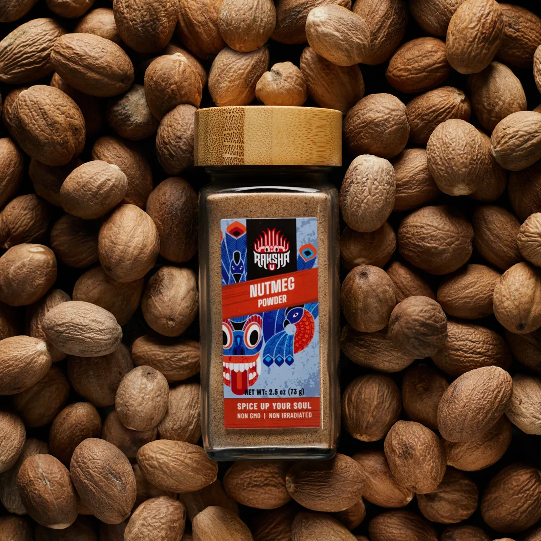 Raksha Single-Origin Sri Lankan Nutmeg Powder –  (2.6 oz Glass Jar)