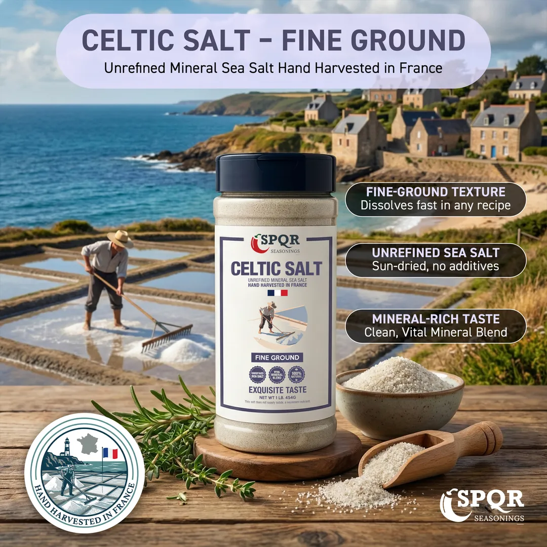 Celtic Salt Fine Ground Unrefined Mineral Sea Salt Hand Harvested in France XL 1 lb. Bottle by SPQR 