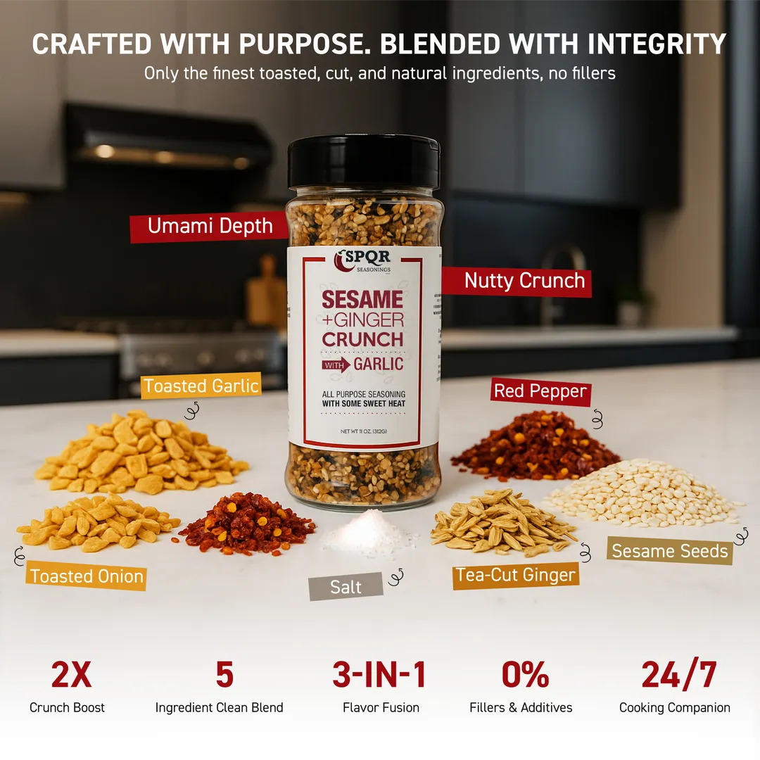 Sesame Ginger Crunch XL 11 oz. All Purpose Seasoning Blend with Garlic and Some Sweet Heat