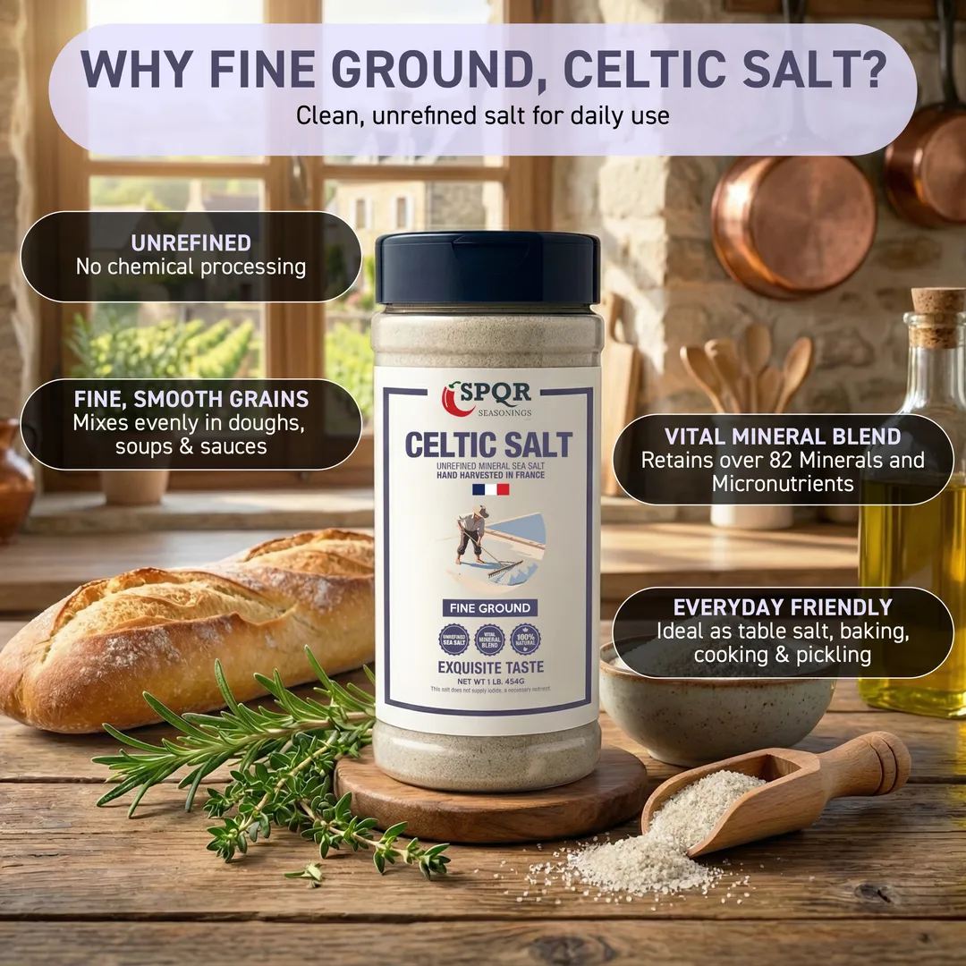 Celtic Salt Fine Ground Unrefined Mineral Sea Salt Hand Harvested in France XL 1 lb. Bottle by SPQR 