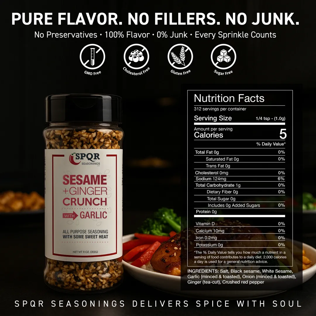 Sesame Ginger Crunch XL 11 oz. All Purpose Seasoning Blend with Garlic and Some Sweet Heat