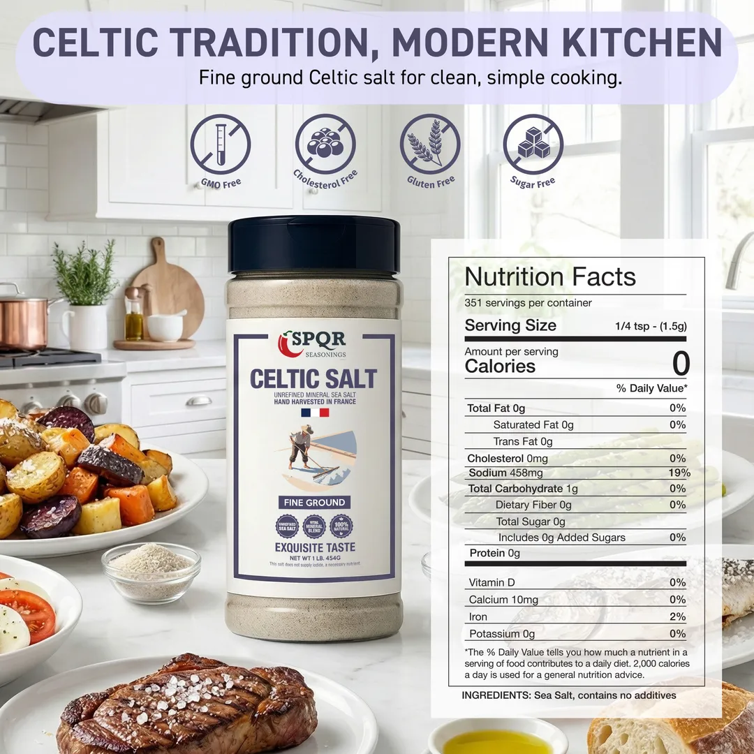 Celtic Salt Fine Ground Unrefined Mineral Sea Salt Hand Harvested in France XL 1 lb. Bottle by SPQR 