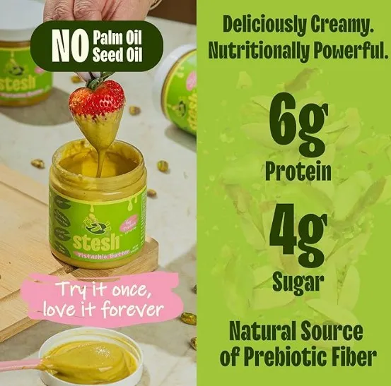 Stesh Pistachio Butter — 8oz Jar | Clean Label, High Protein
