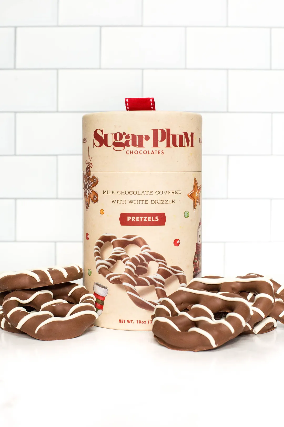 10 Milk Chocolate-Covered Pretzels With White Drizzle
