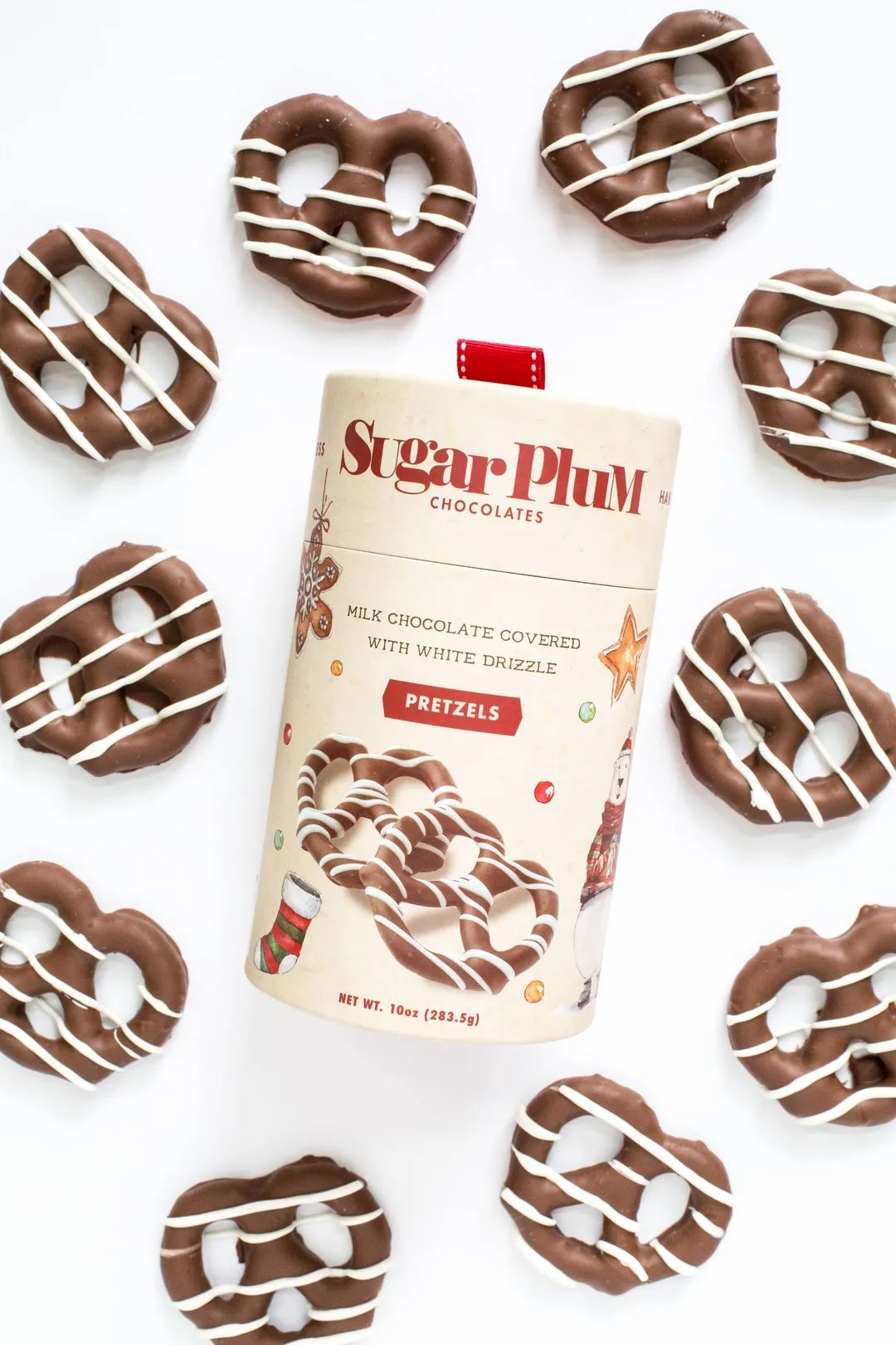 10 Milk Chocolate-Covered Pretzels With White Drizzle