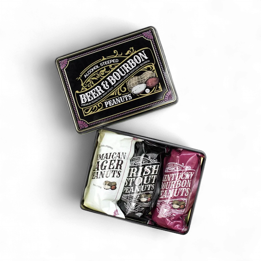 Beer and Bourbon Liquor Nut Tin