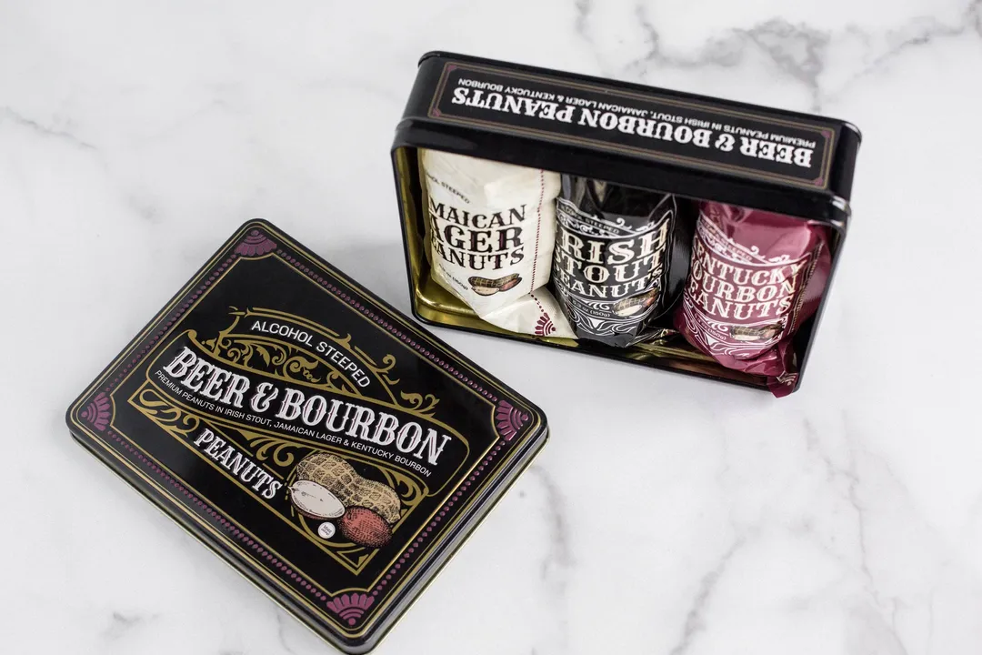 Beer and Bourbon Liquor Nut Tin