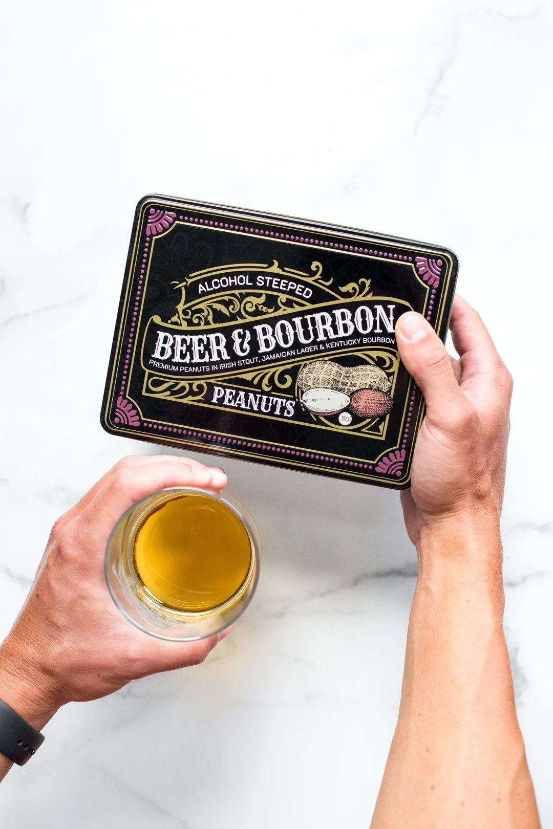 Beer and Bourbon Liquor Nut Tin
