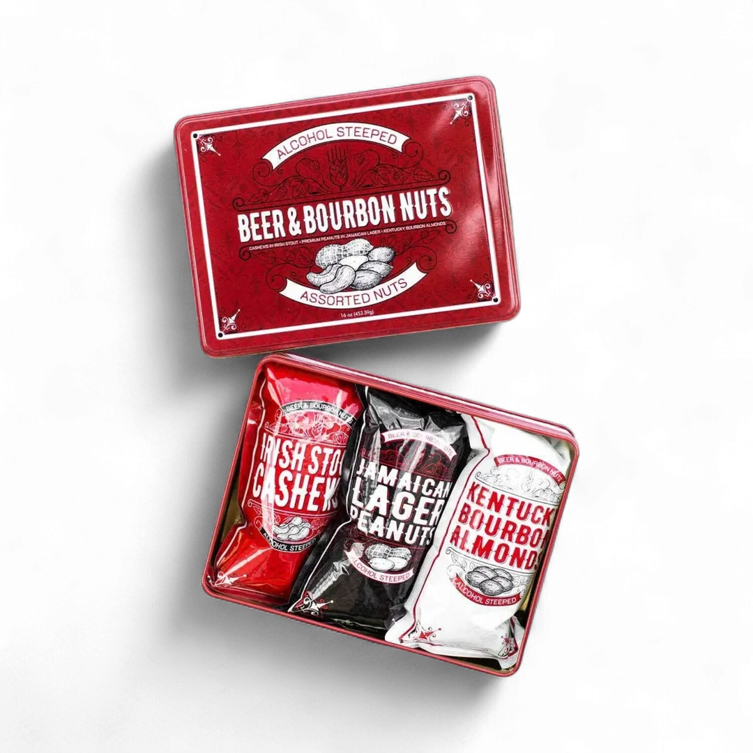 Beer & Bourbon Liquor Nuts Gift Tin  - 16 Oz.
