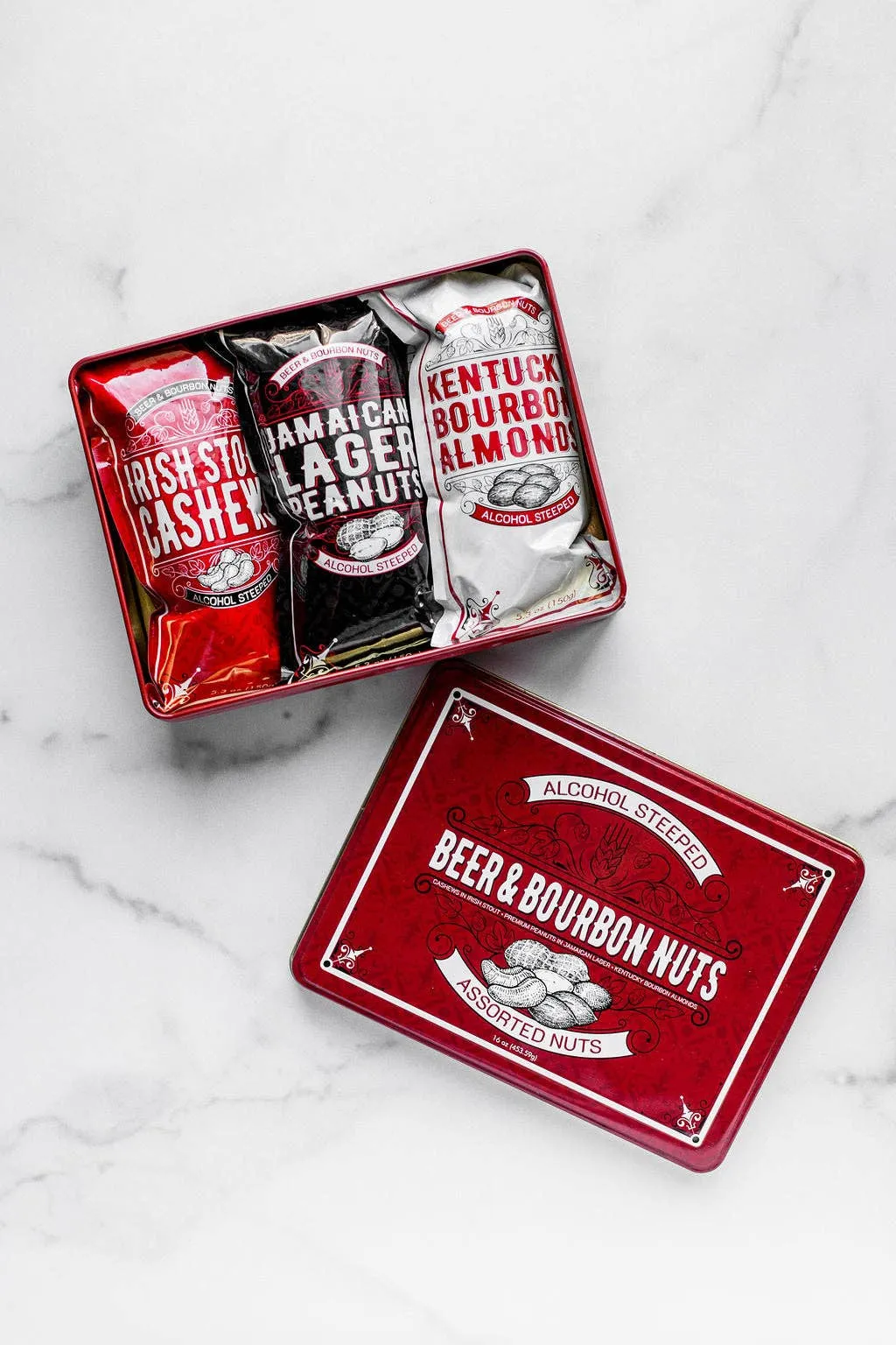Beer & Bourbon Liquor Nuts Gift Tin  - 16 Oz.