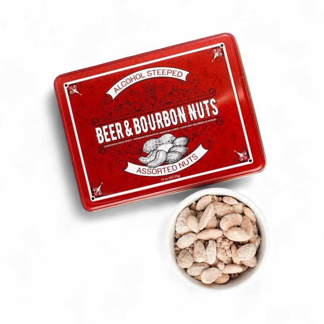Beer & Bourbon Liquor Nuts Gift Tin  - 16 Oz.