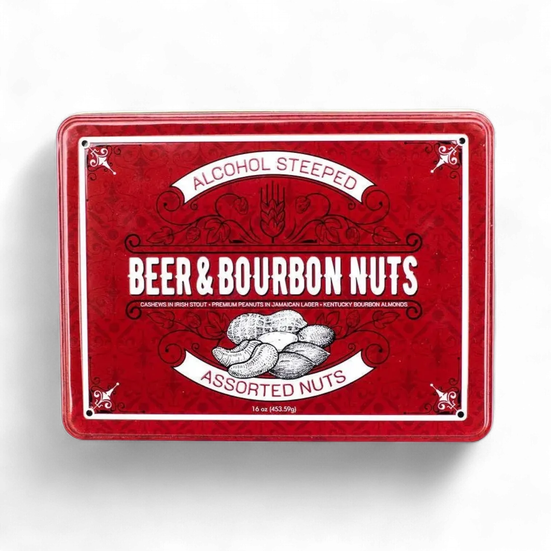 Beer & Bourbon Liquor Nuts Gift Tin  - 16 Oz.