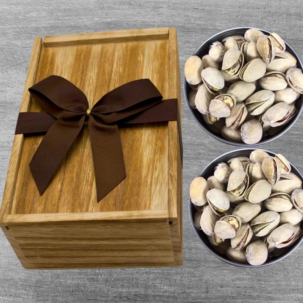 Salted Shelled Pistachios 1 Lb in Wooden Gift Box
