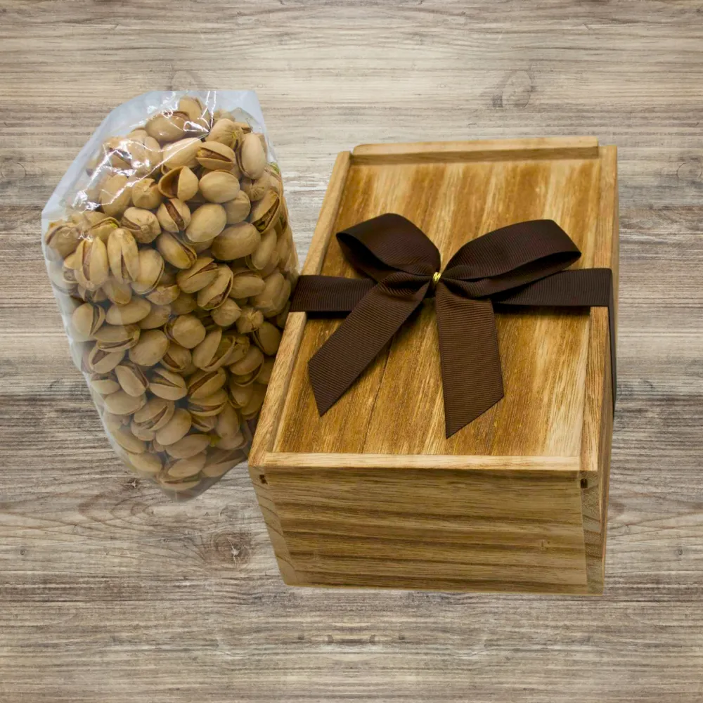 Salted Shelled Pistachios 1 Lb in Wooden Gift Box