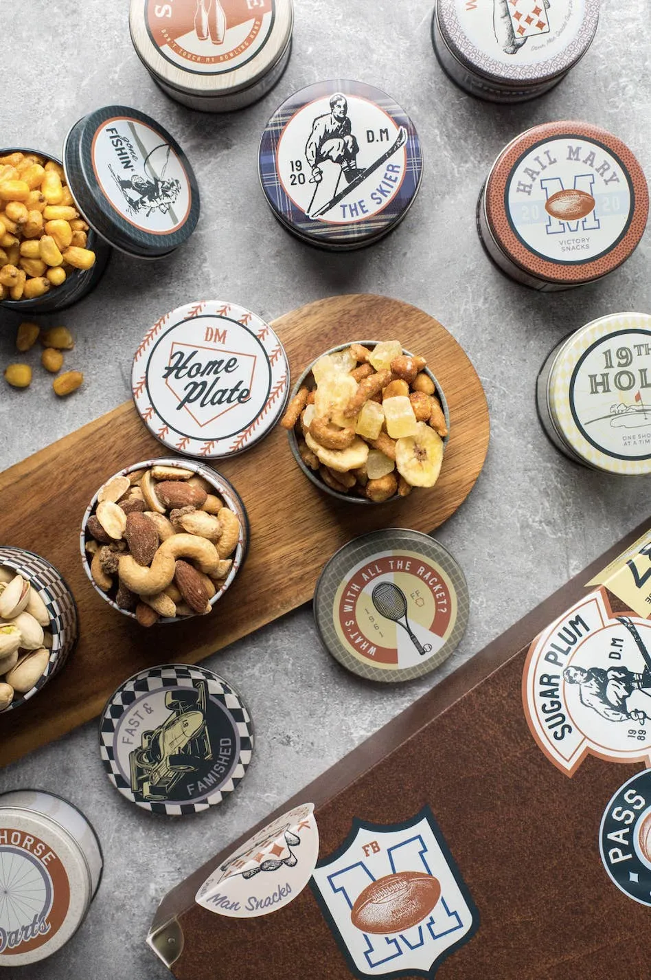 Bar Cart Snacks - 12 Gift Tin Vintage Sports Theme Set