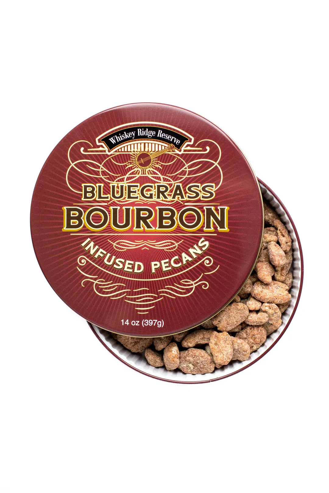 Bluegrass Original Bourbon Pecans Gift Tin 14 Oz Nuts