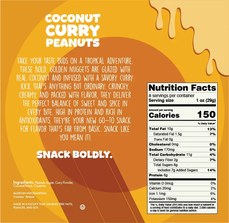 DM Snacks Coconut Curry Peanuts, 8 oz.