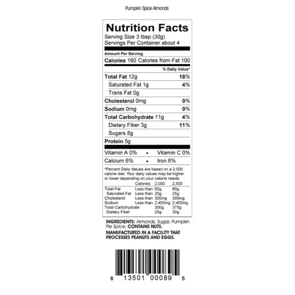 Pumpkin Spice Almonds 4 Oz. Bag All-Natural Epicurean Nuts 