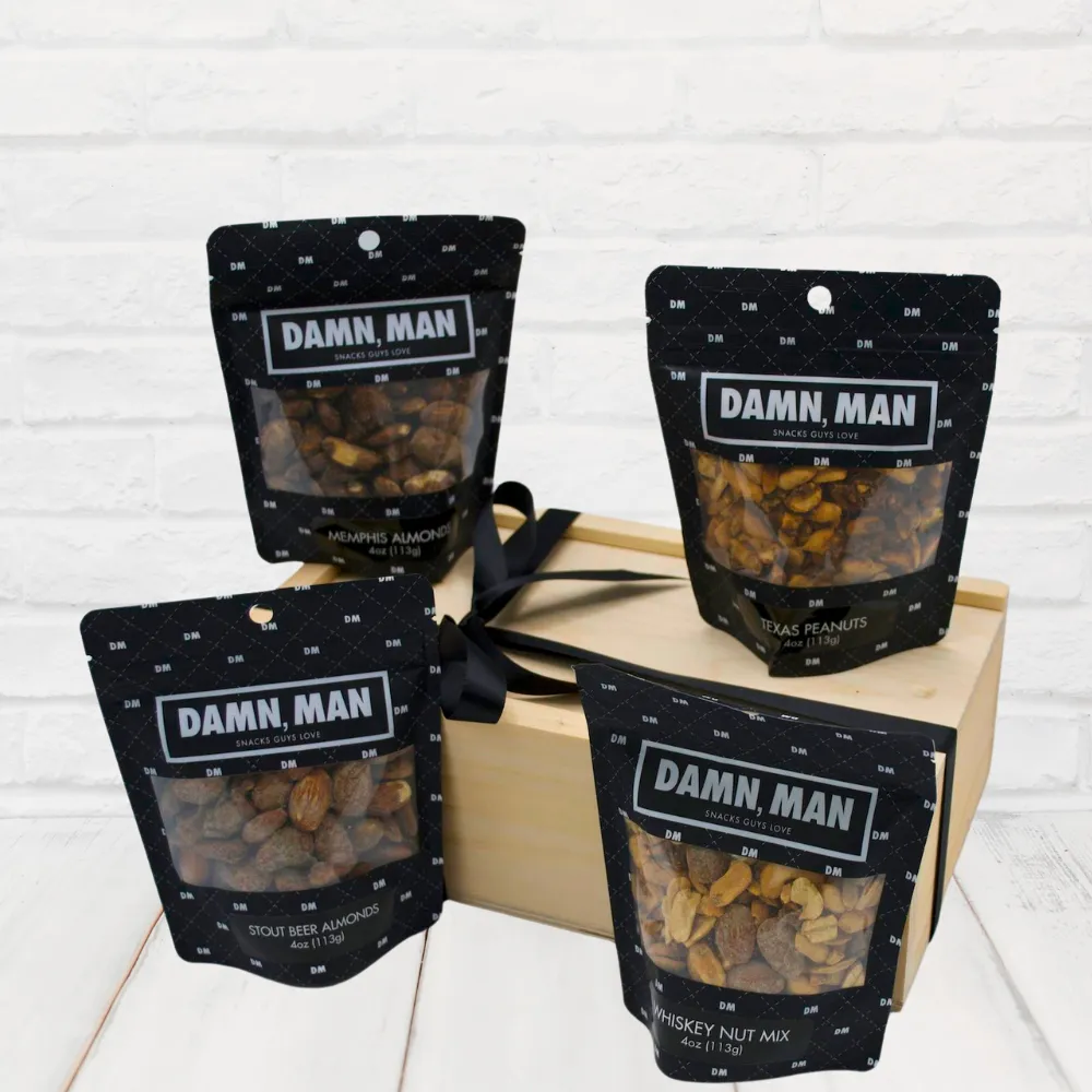 Whiskey, Beer, and BBQ Nut Gift Box Wooden Crate