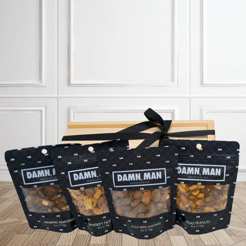 Whiskey, Beer, and BBQ Nut Gift Box Wooden Crate