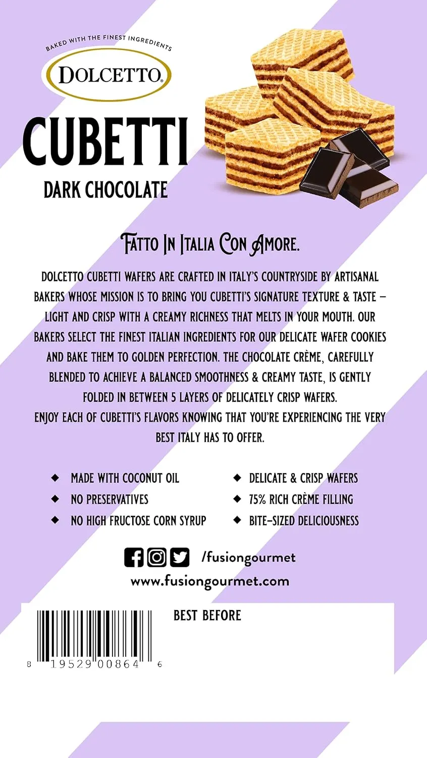 DOLCETTO CUBETTI DARK CHOCOLATE WAFERS (8.8 oz bags)