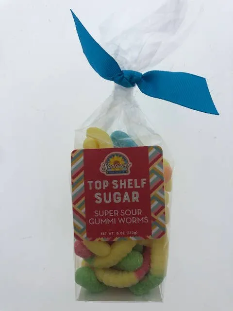 Gift Bag - Gummi Super Sour Worms 6 oz. w/bow