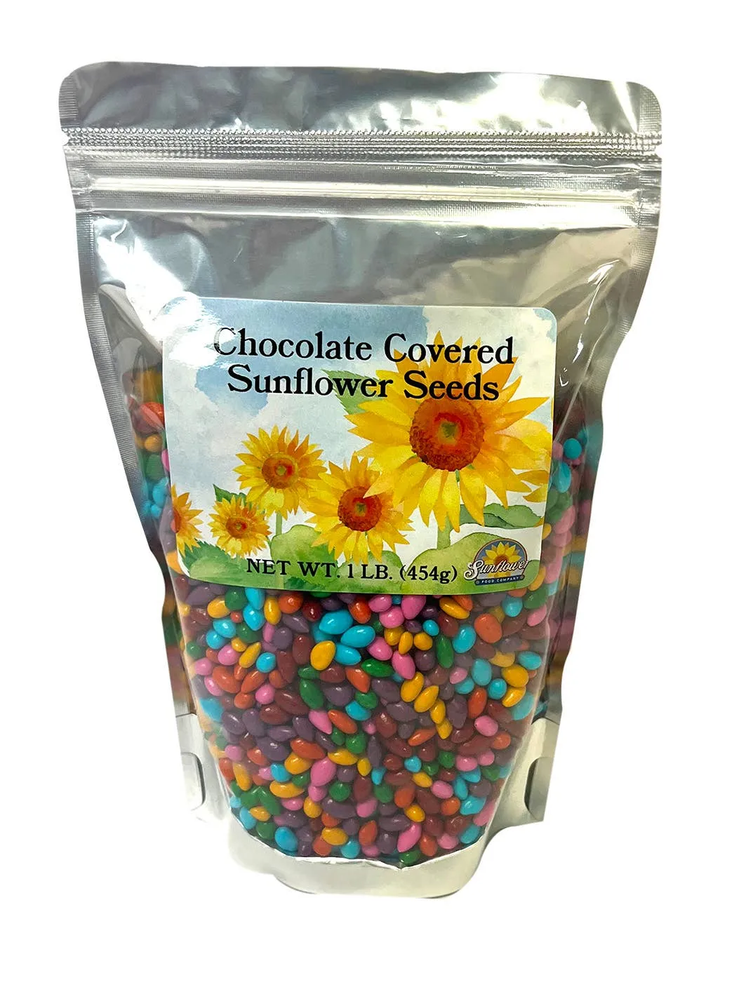 Rainbow colored Sunny Seeds in 1 lb resealable bags