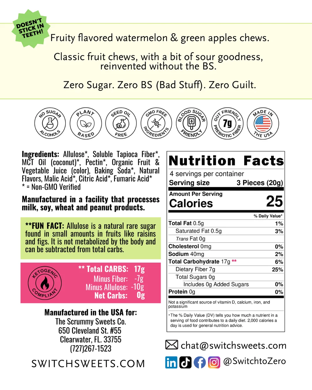 SWITCH® Fruity Chews (Zero Sugar, Zero Bad Stuff) - 3.6oz Bag