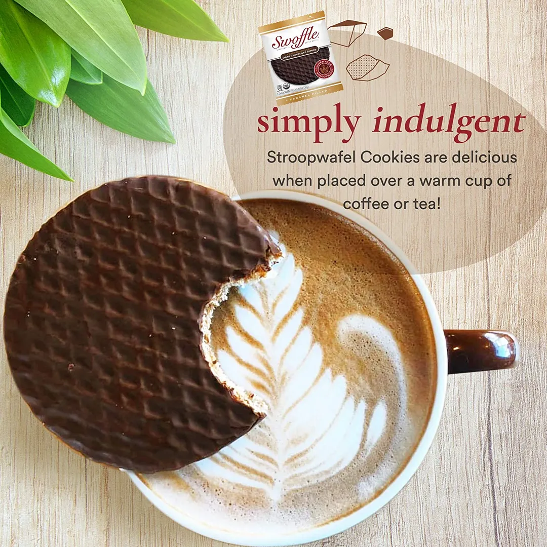 Swoffle Dark Chocolate Dipped Caramel Filled Original Waffle Cookie 4 Ct Box