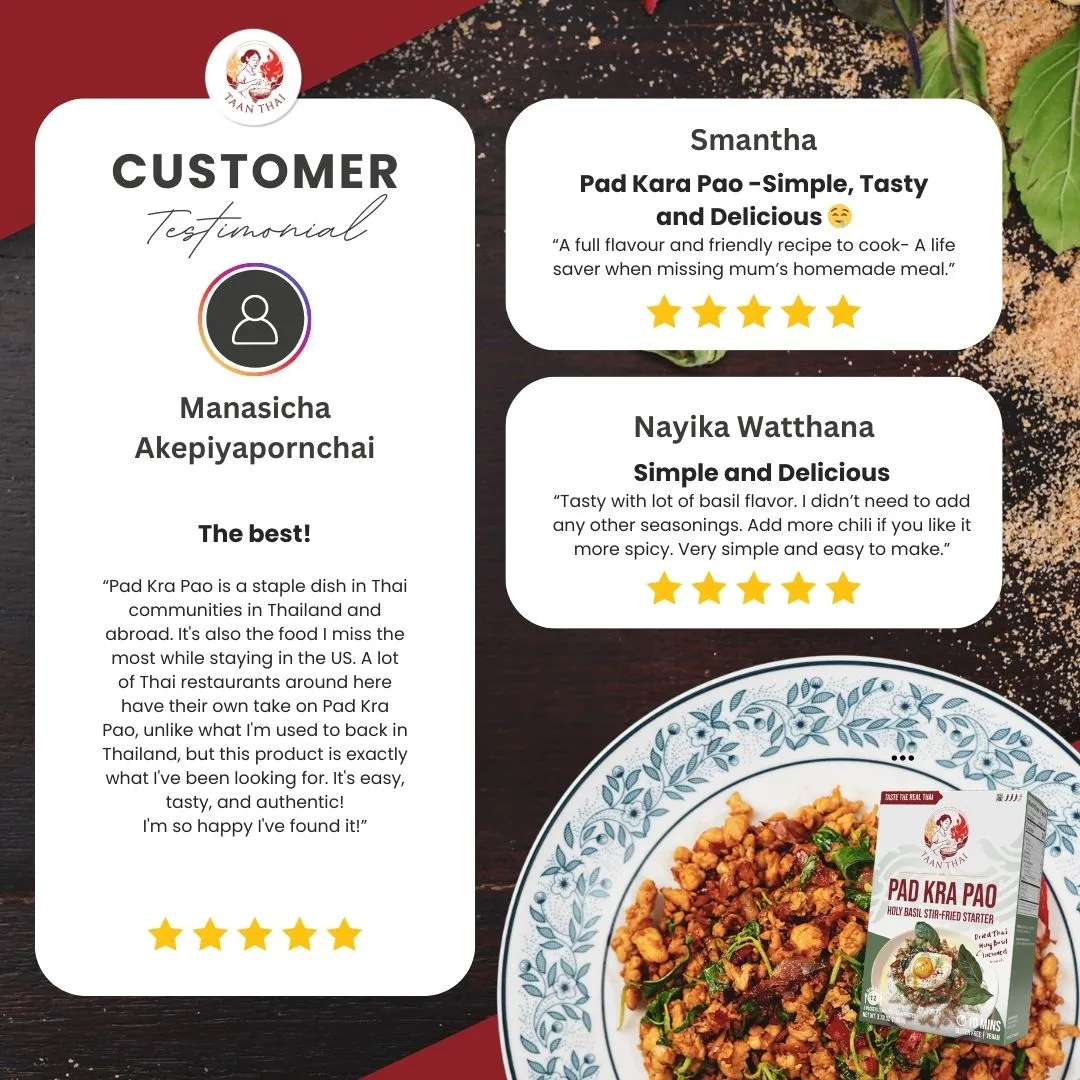 TAAN THAI PAD KRA PAO Stir-Fry Kit – Authentic Thai Holy Basil (Kra Pao) Starter – Vegan, Gluten-Free, No Preservatives – Easy to Cook – 3 Packets (Makes 12 Dishes)