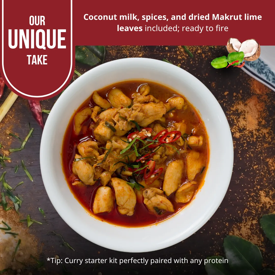 TAAN THAI PANANG Thai Red Curry Starter – Authentic Braised Coconut Red Curry with Dried Makrut Lime Leaves and Coconut Milk – Vegan, Gluten-Free, No Preservatives – Easy to Cook – 3 Packets per Box
