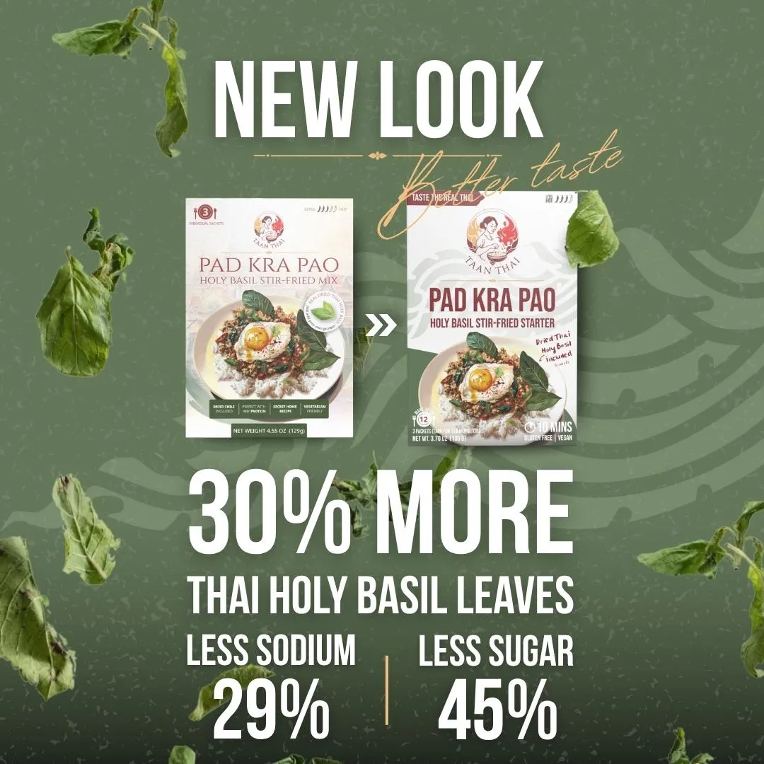 TAAN THAI PAD KRA PAO Stir-Fry Kit – Authentic Thai Holy Basil (Kra Pao) Starter – Vegan, Gluten-Free, No Preservatives – Easy to Cook – 3 Packets (Makes 12 Dishes)