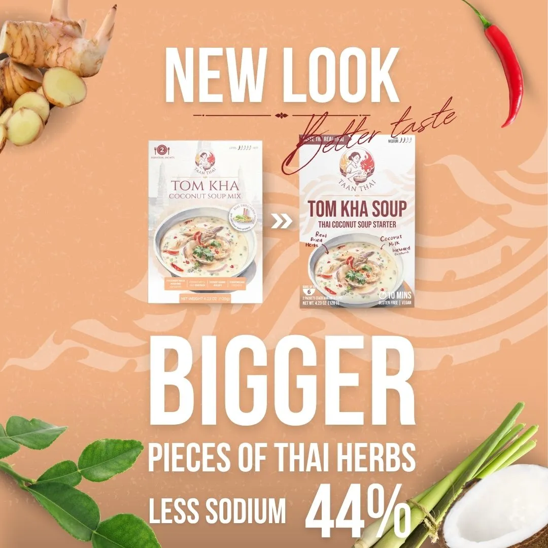 TAAN THAI TOM KHA Soup Starter – Authentic Thai Coconut Soup from Thailand with Real Herbs & Coconut Milk – Vegan, Gluten-Free, No Preservatives – Easy Kit, 2 Packets (6 Cups)