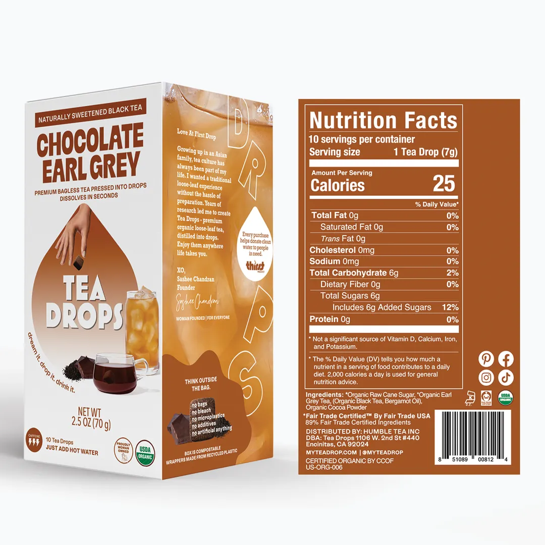 Chocolate Earl Grey Tea Box - 10 Organic Drops (Case of 6)